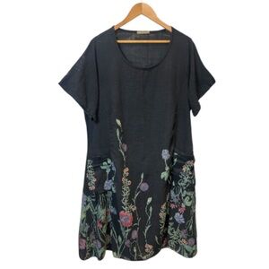 Beyond Capri Made in Italy 100% Cotton Midi Floral Dress Ribbed Sides & Pockets